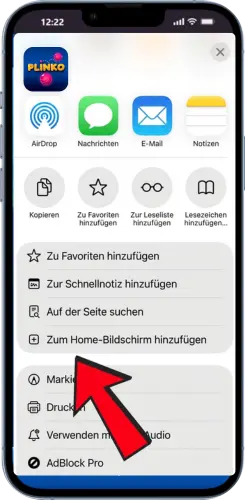 Plinko in Safari zum iOS Home Bildschirm hinzufügen